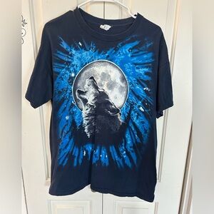 Vintage Wolf Howling at the Moon Tee T-Shirt Tie Dye Graphic Print Gilden Men’s